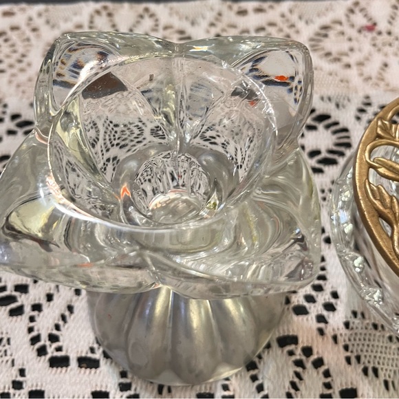 Vintage mismatched crystal taper candlestick holders brass topper & jello mold - Picture 12 of 15